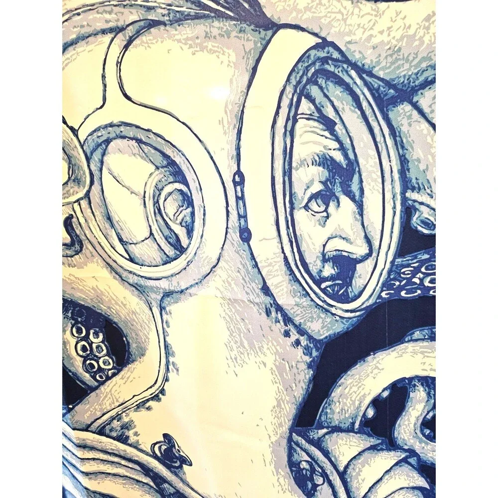 Octopus & Deep Sea Diver Nautical Shower Curtain Navy Ocean Animal Adventure